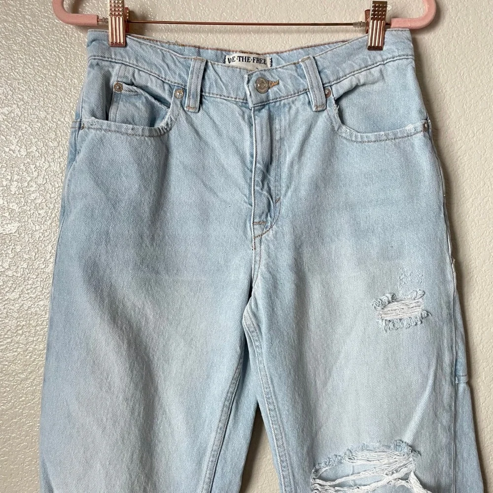 Free People Jeans 26S Tinsley Baggy Distressed Wide Leg Denim Cotton We The Free